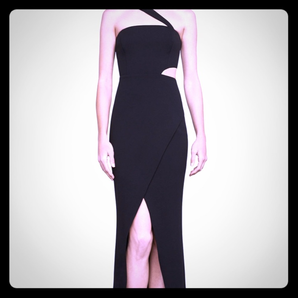 BCBGMaxAzria Black One-Shoulder Cutout Prom Gown